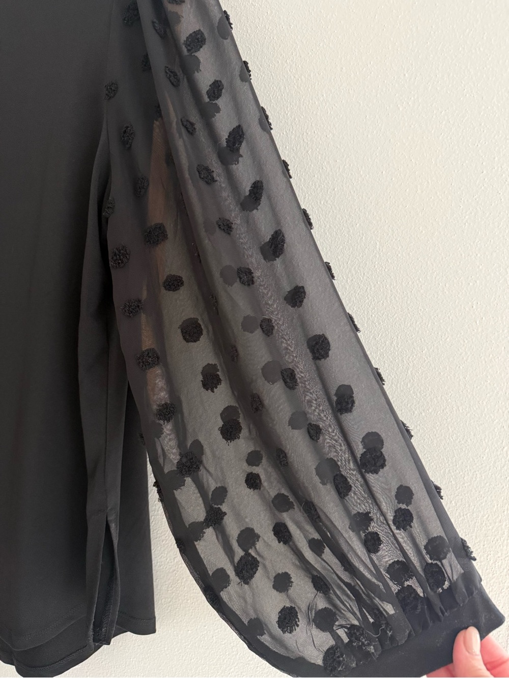 Adrianna Papell Black Blouse with Sheer Dotted Balloon Sleeves - Picture 3 of 5